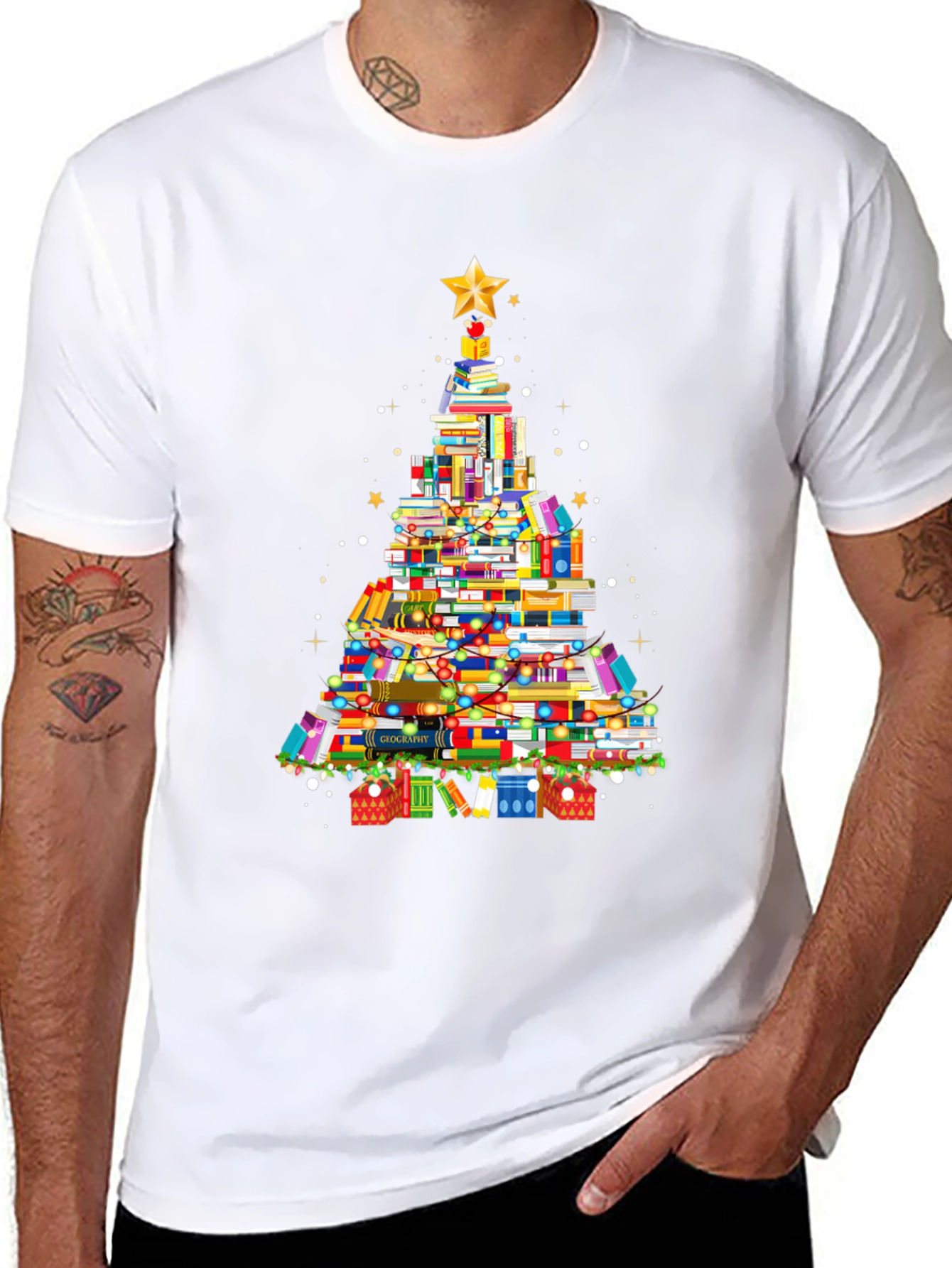 Book Christmas Tree Graphic T-Shirt