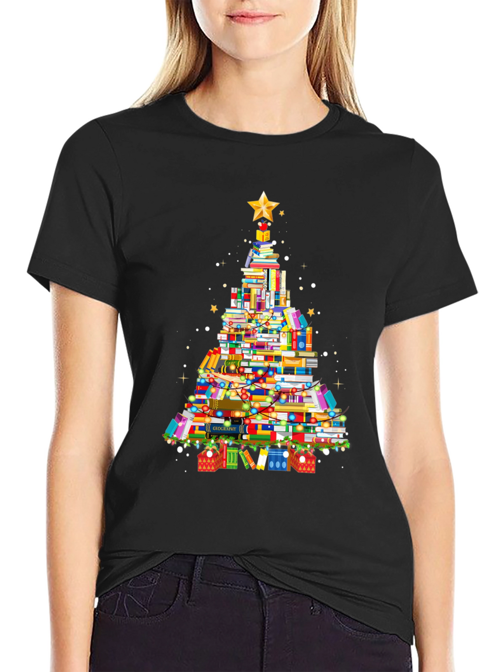 Book Christmas Tree Graphic T-Shirt
