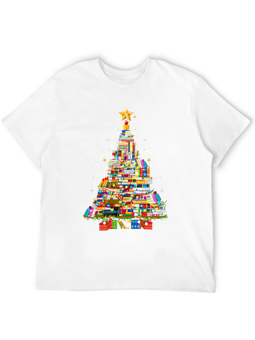 Book Christmas Tree Graphic T-Shirt