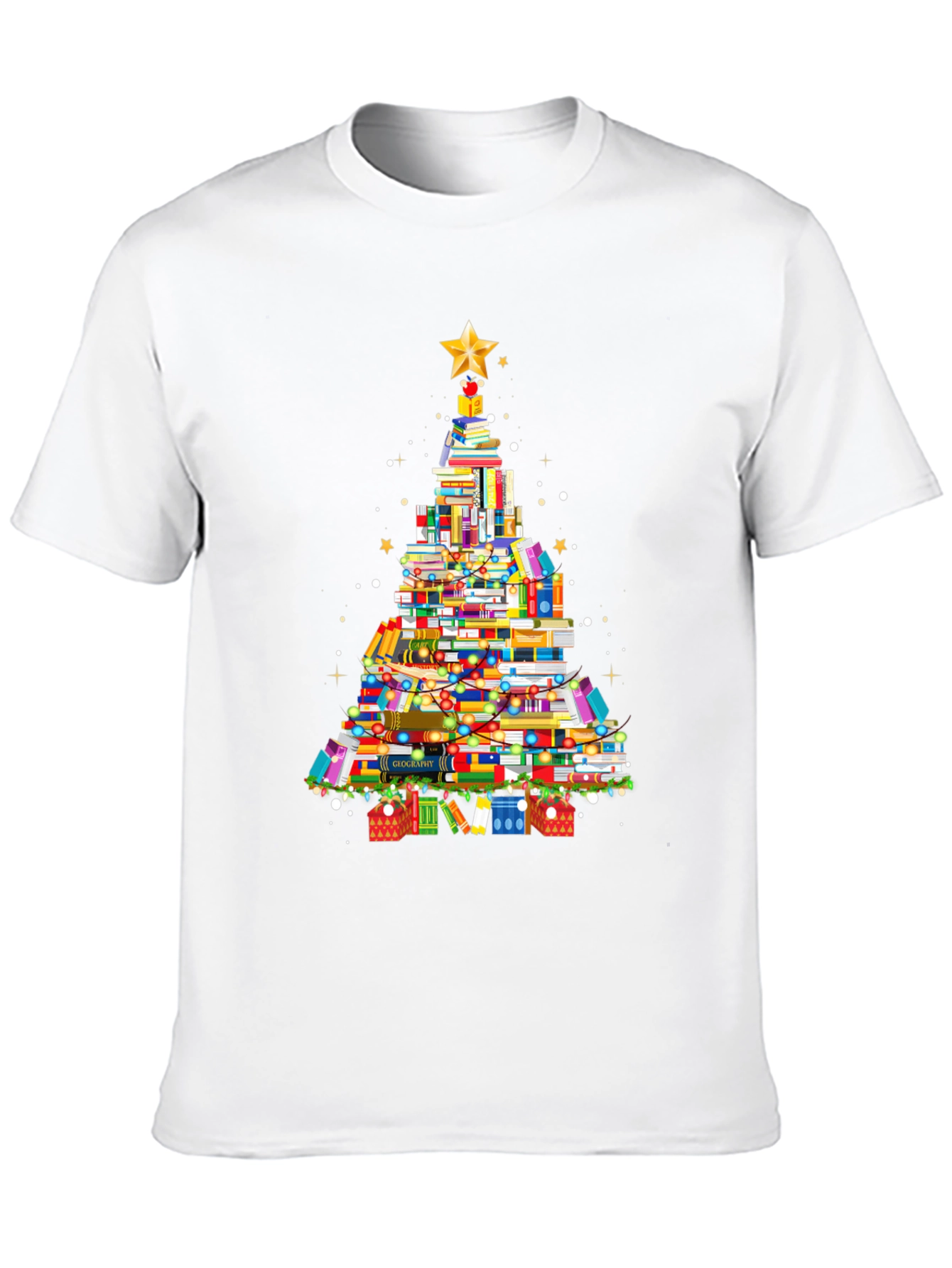 Book Christmas Tree Graphic T-Shirt
