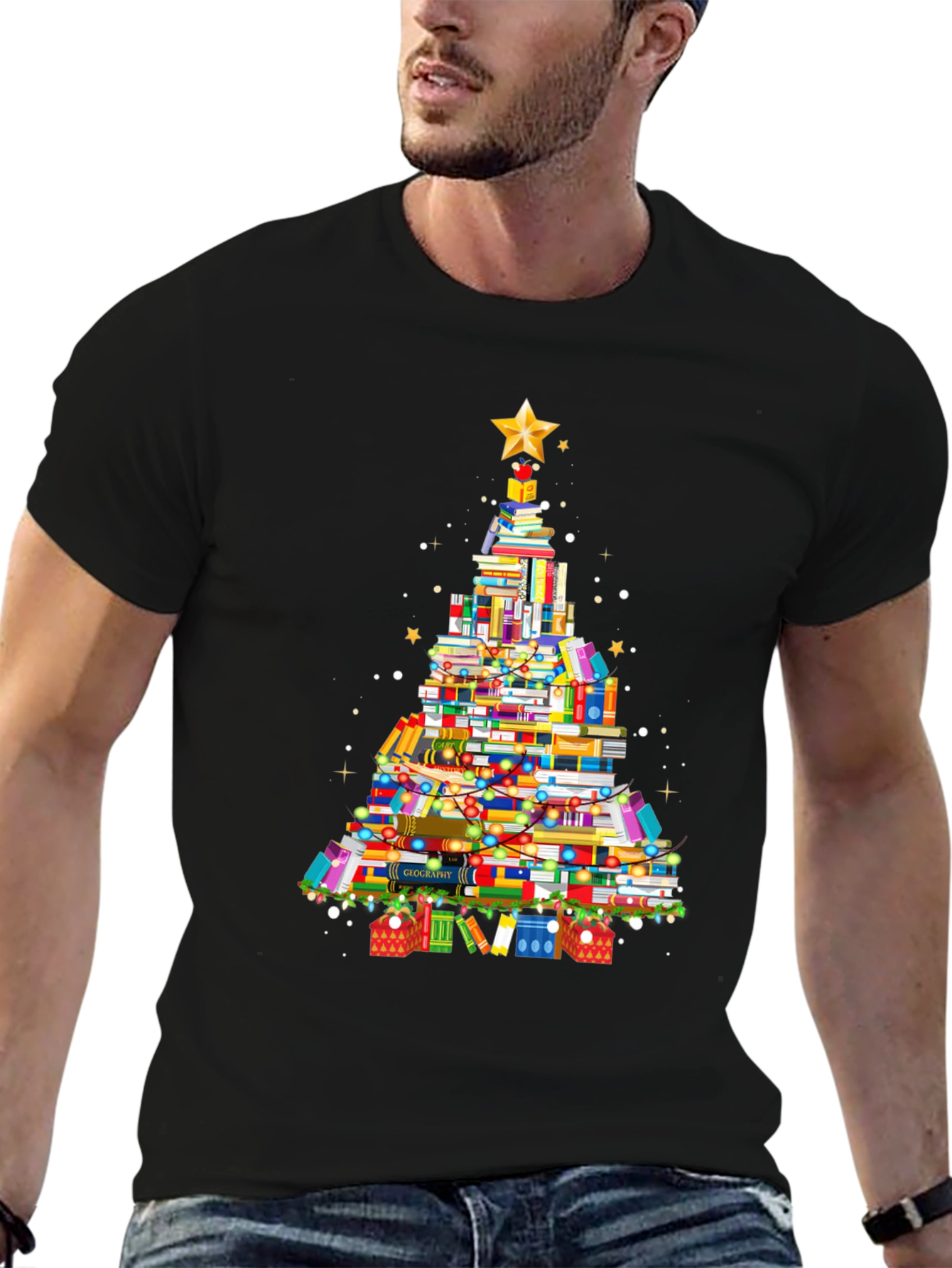 Book Christmas Tree Graphic T-Shirt