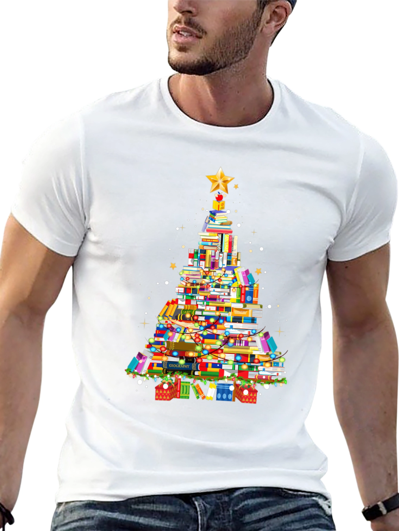 Book Christmas Tree Graphic T-Shirt
