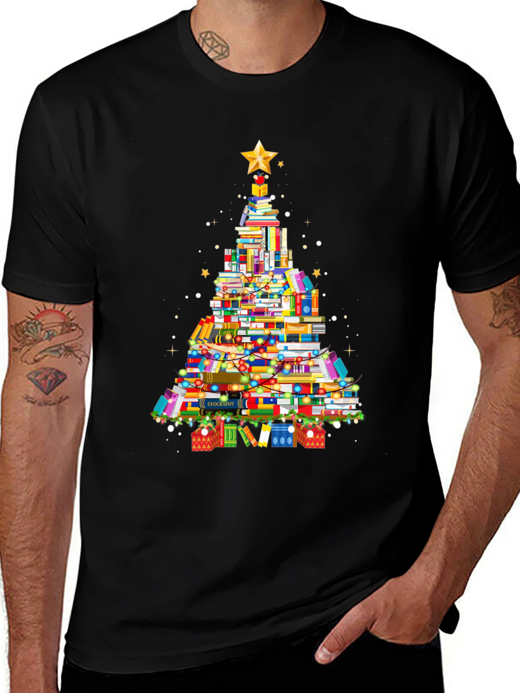Book Christmas Tree Graphic T-Shirt