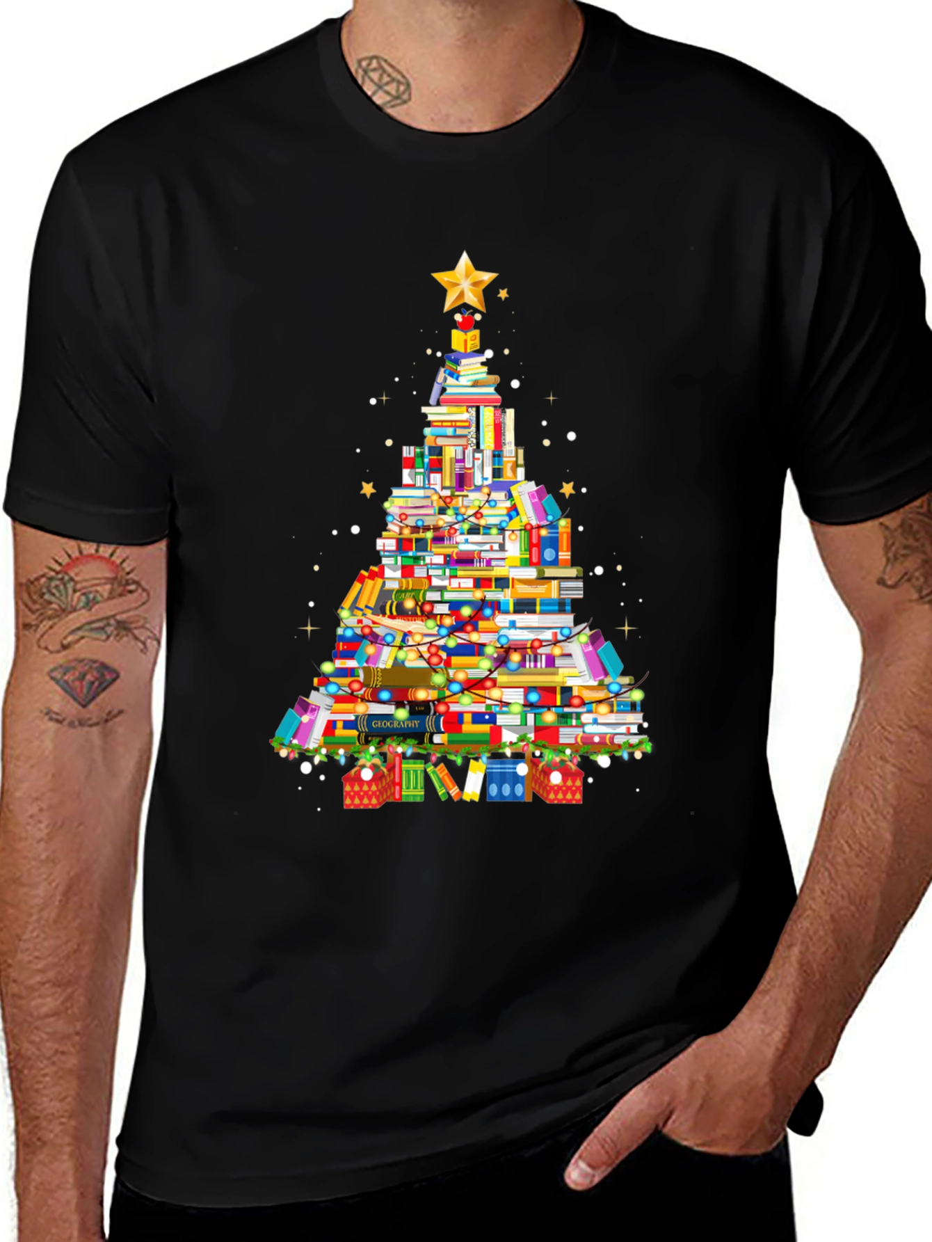Book Christmas Tree Graphic T-Shirt