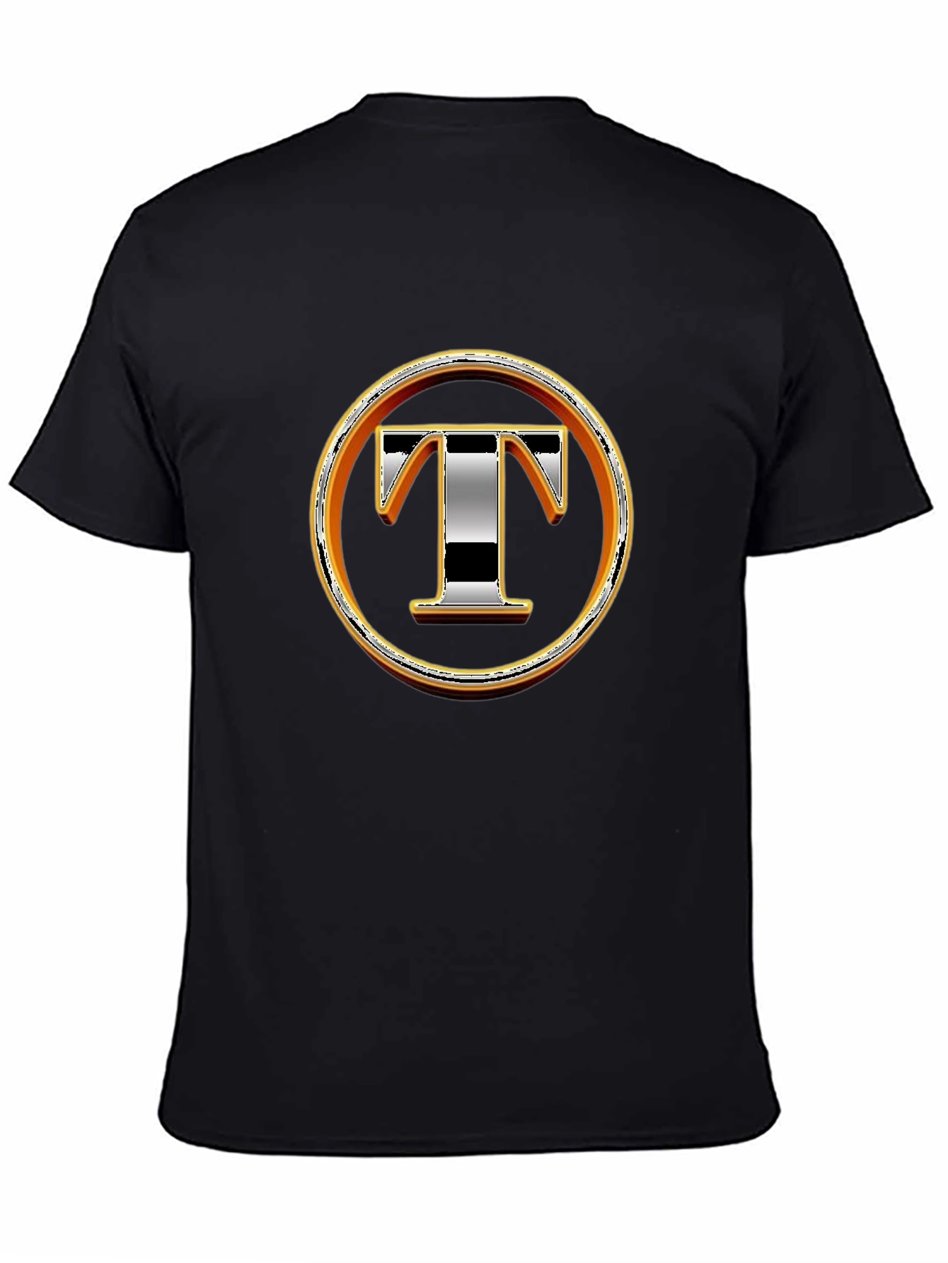 Graphic T-Shirt with Letter T Design - Black