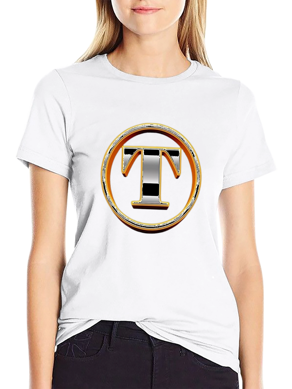 Graphic T-Shirt with Letter T Design - Black