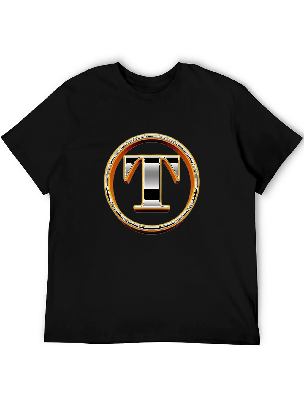 Graphic T-Shirt with Letter T Design - Black