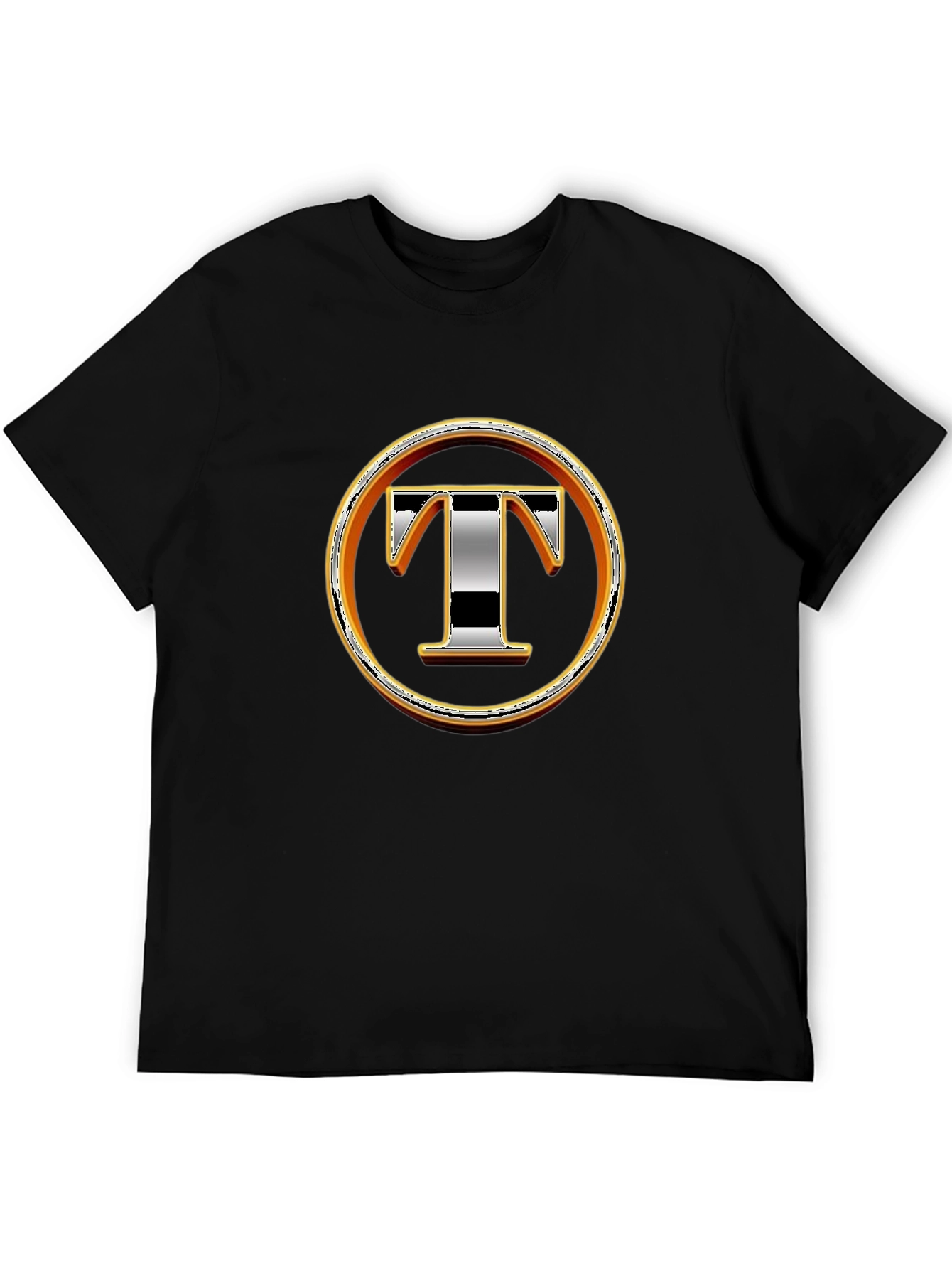 Graphic T-Shirt with Letter T Design - Black