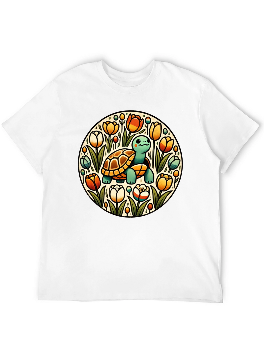 Turtle & Tulips Graphic Black T-Shirt