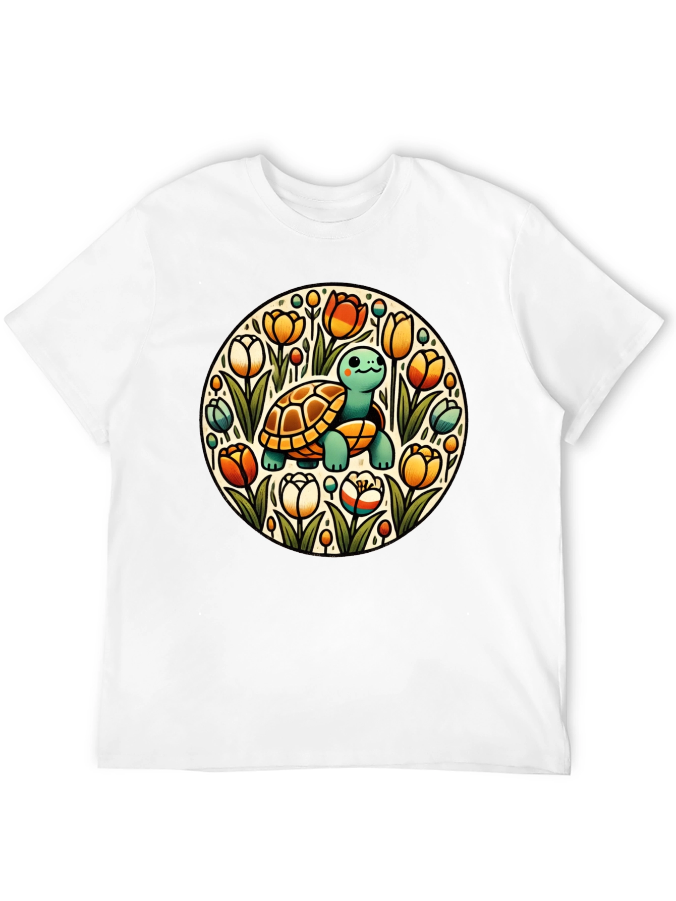 Turtle & Tulips Graphic Black T-Shirt
