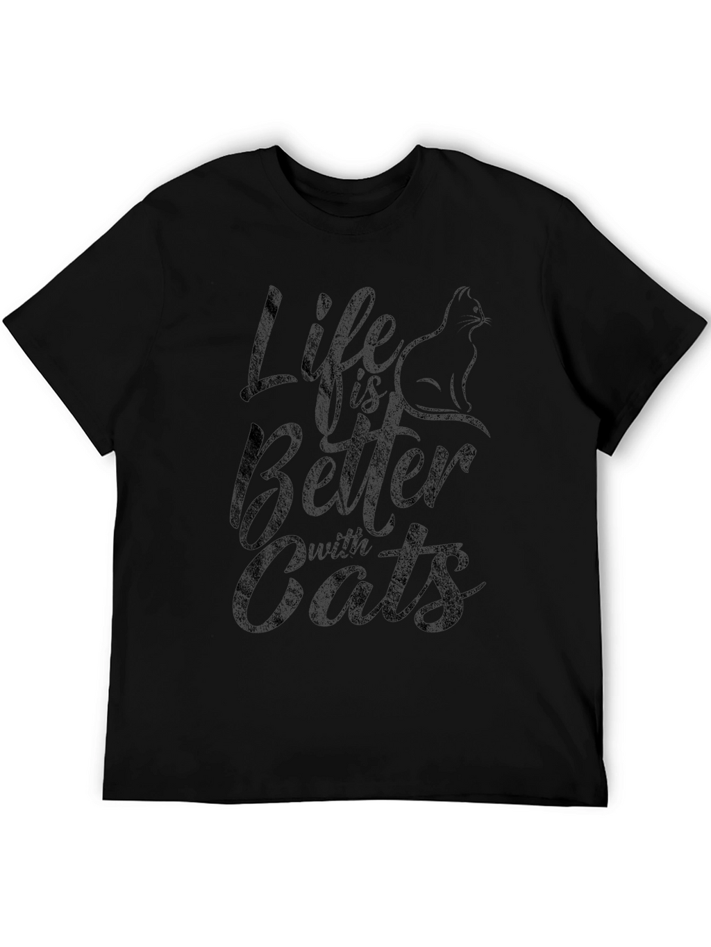 Life is Better with Cats Black Graphic T-Shirt