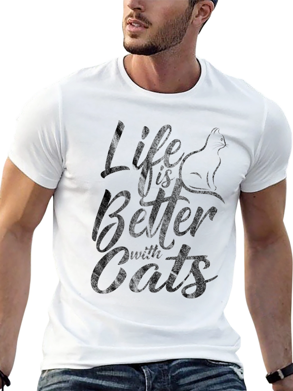 Life is Better with Cats Black Graphic T-Shirt
