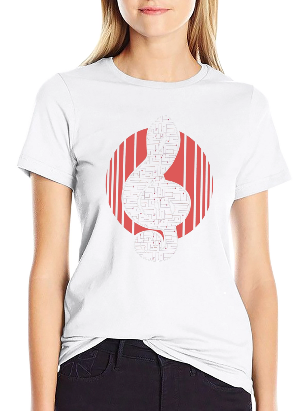 Stylish Black T-Shirt with Music Treble Clef Graphic Design