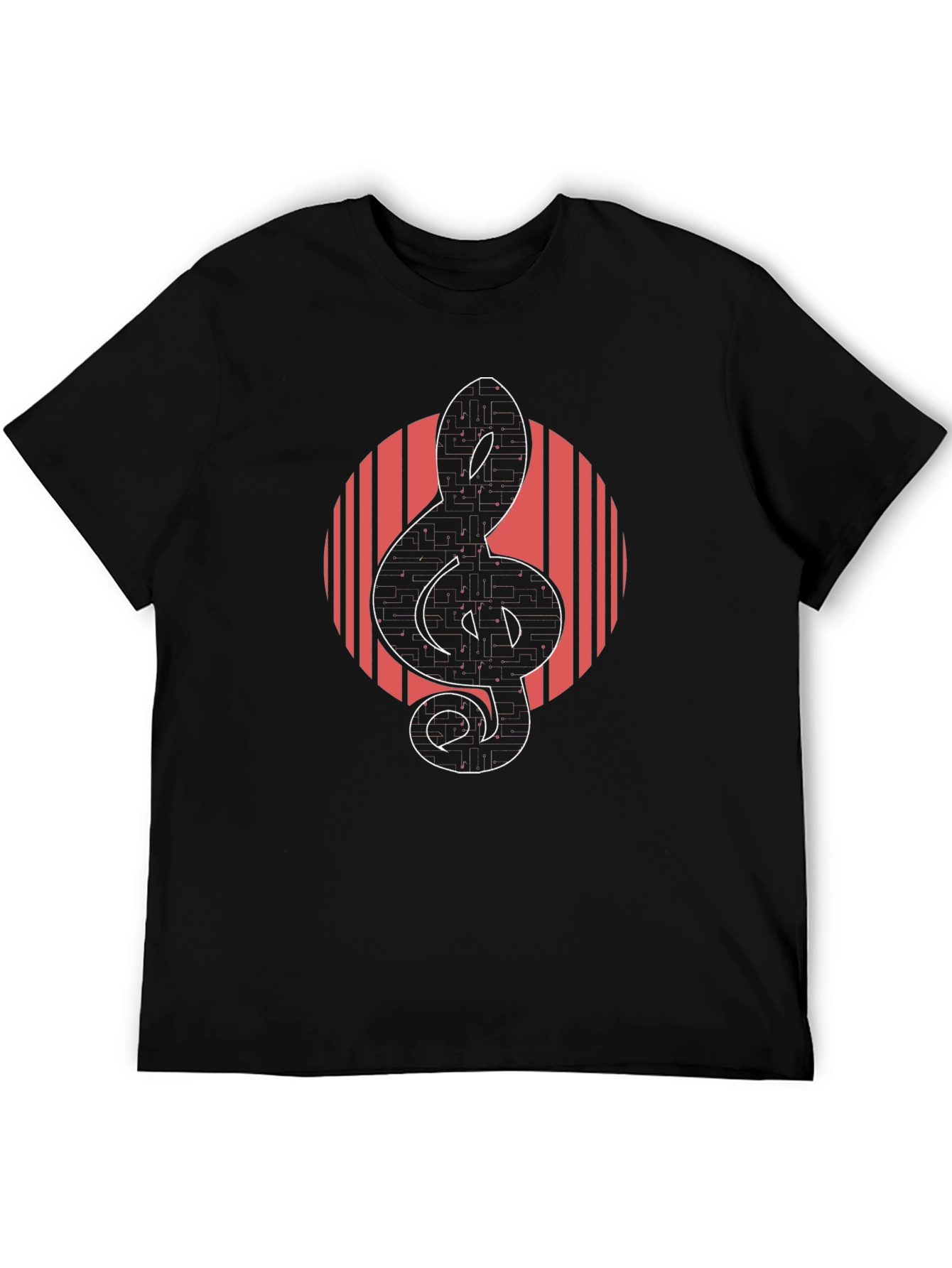Stylish Black T-Shirt with Music Treble Clef Graphic Design