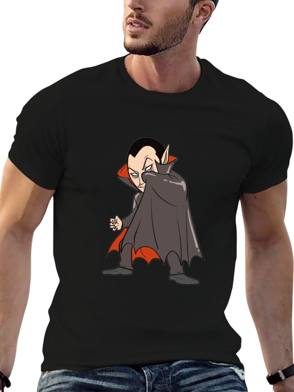 Cartoon Vampire Graphic Tee - Black