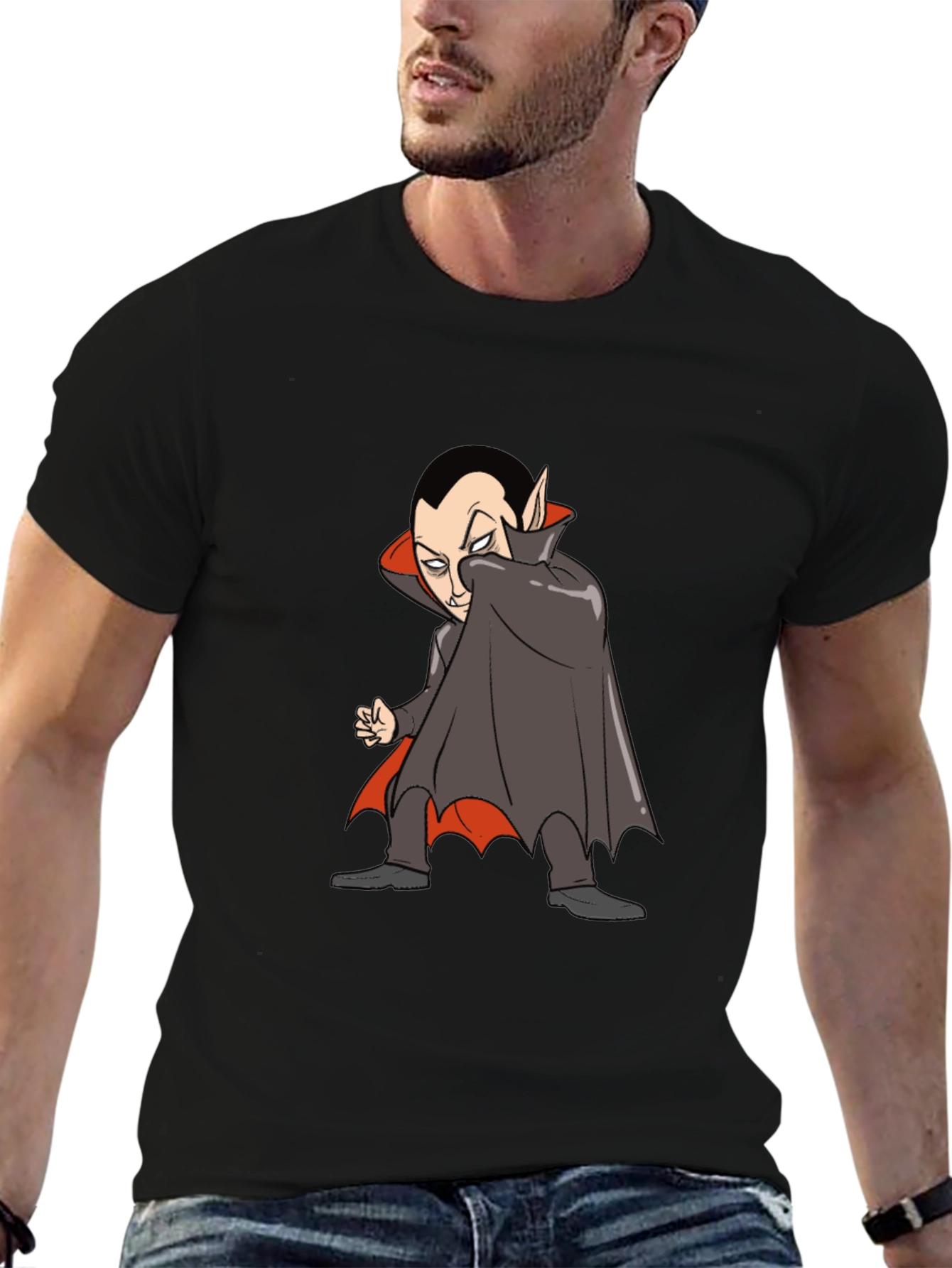 Cartoon Vampire Graphic Tee - Black