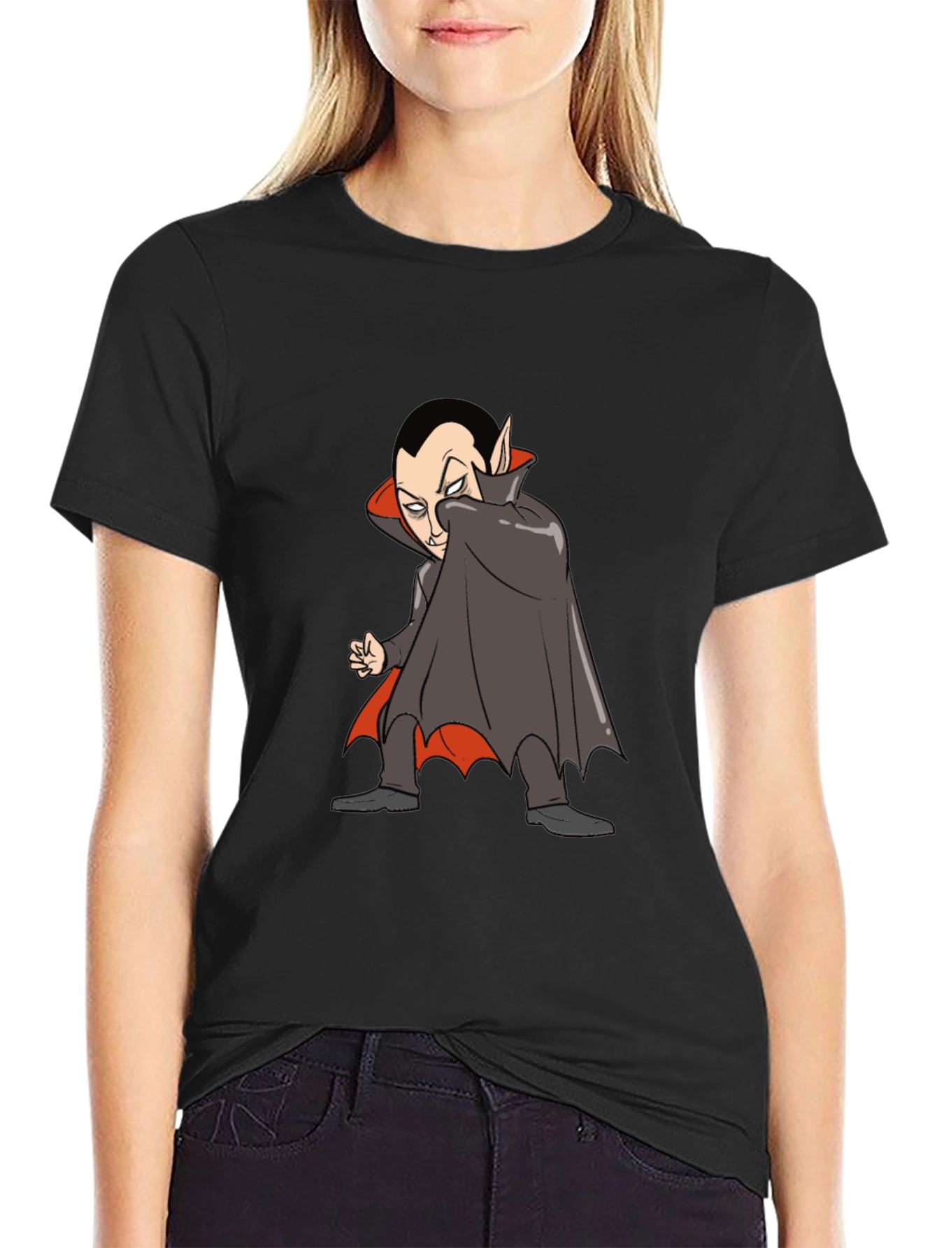 Cartoon Vampire Graphic Tee - Black