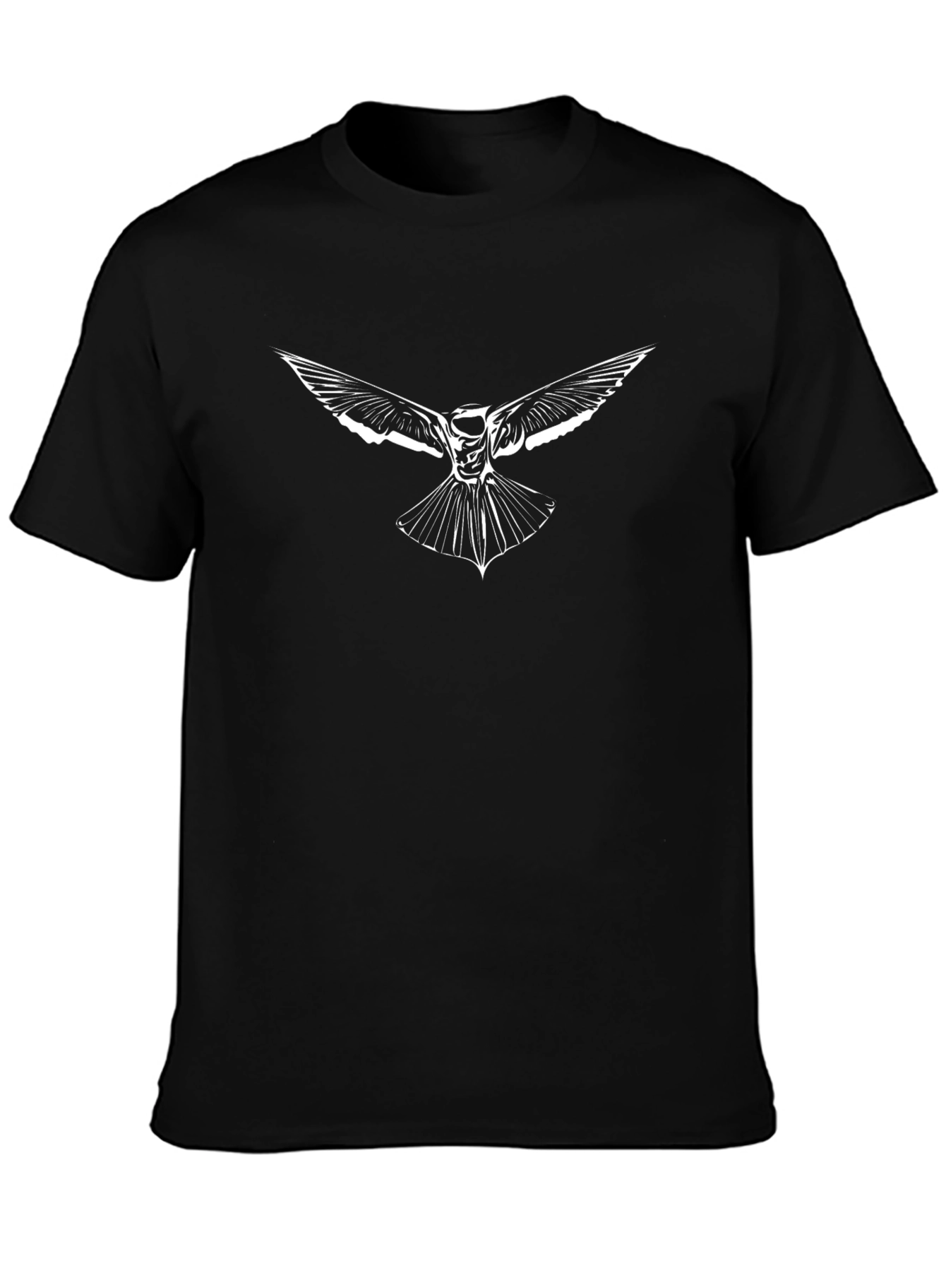 Mens Black T-Shirt with White Bird Graphic