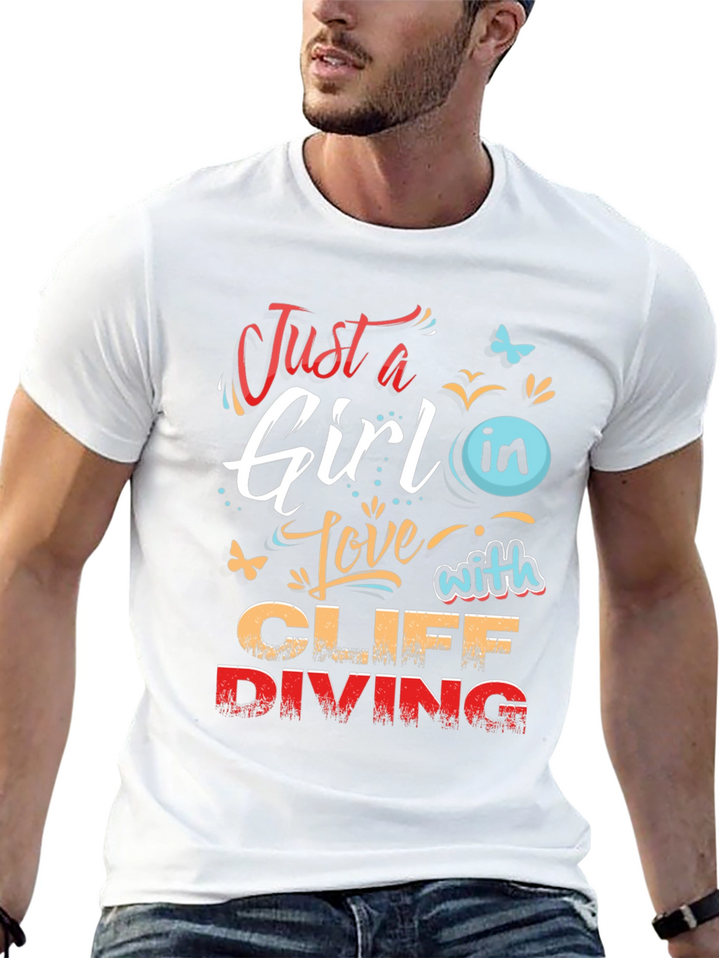 Girl Cliff Diving Graphic T-Shirt - Stylish Tee