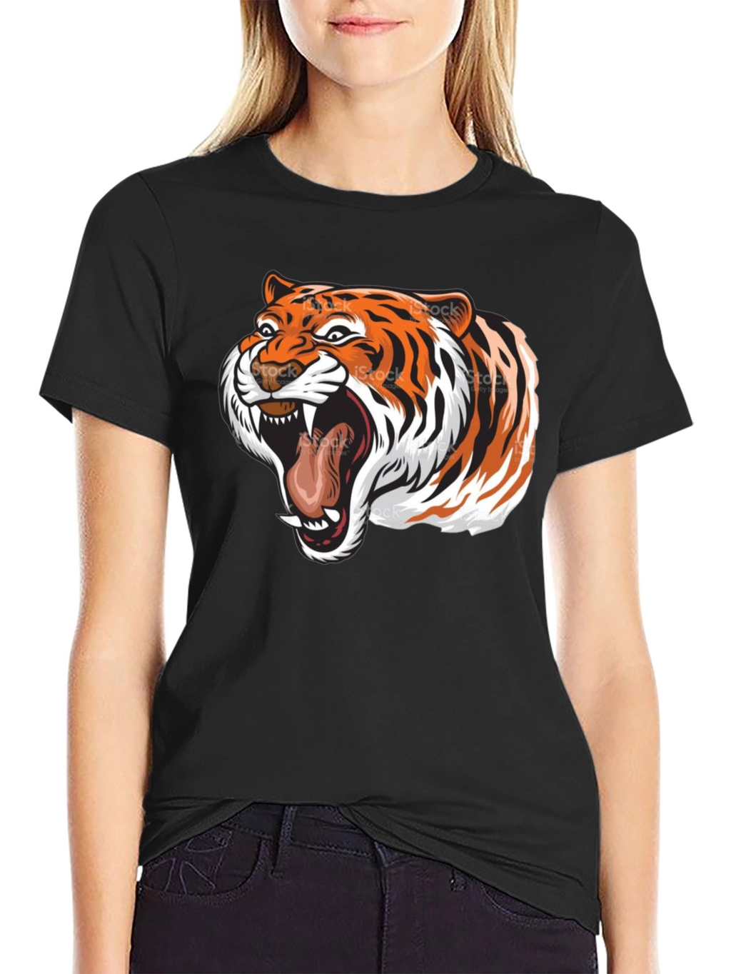Roaring Tiger Graphic Tee - Black Cotton T-Shirt