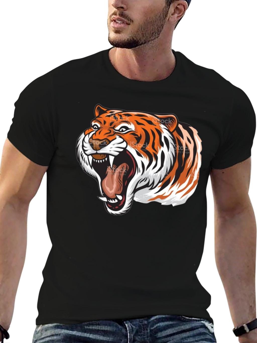 Roaring Tiger Graphic Tee - Black Cotton T-Shirt