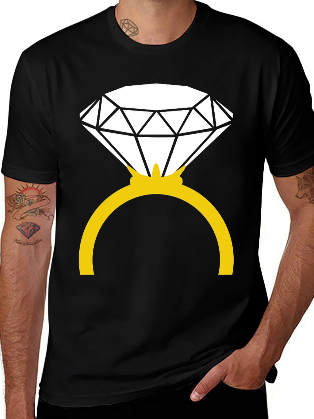 Diamond Ring Graphic Tee - Black Cotton Blend