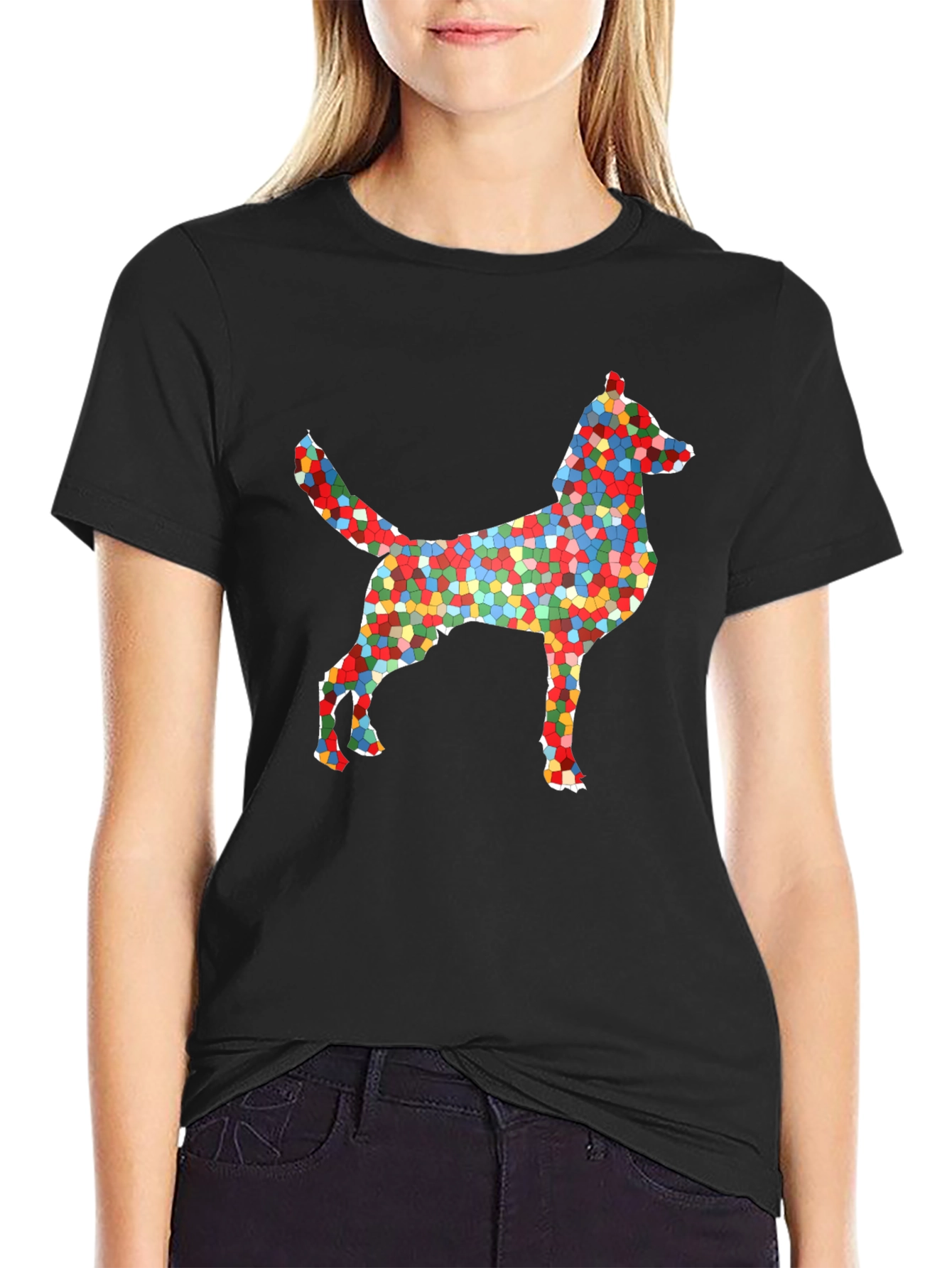 Abstract Mosaic Dog Graphic T-Shirt