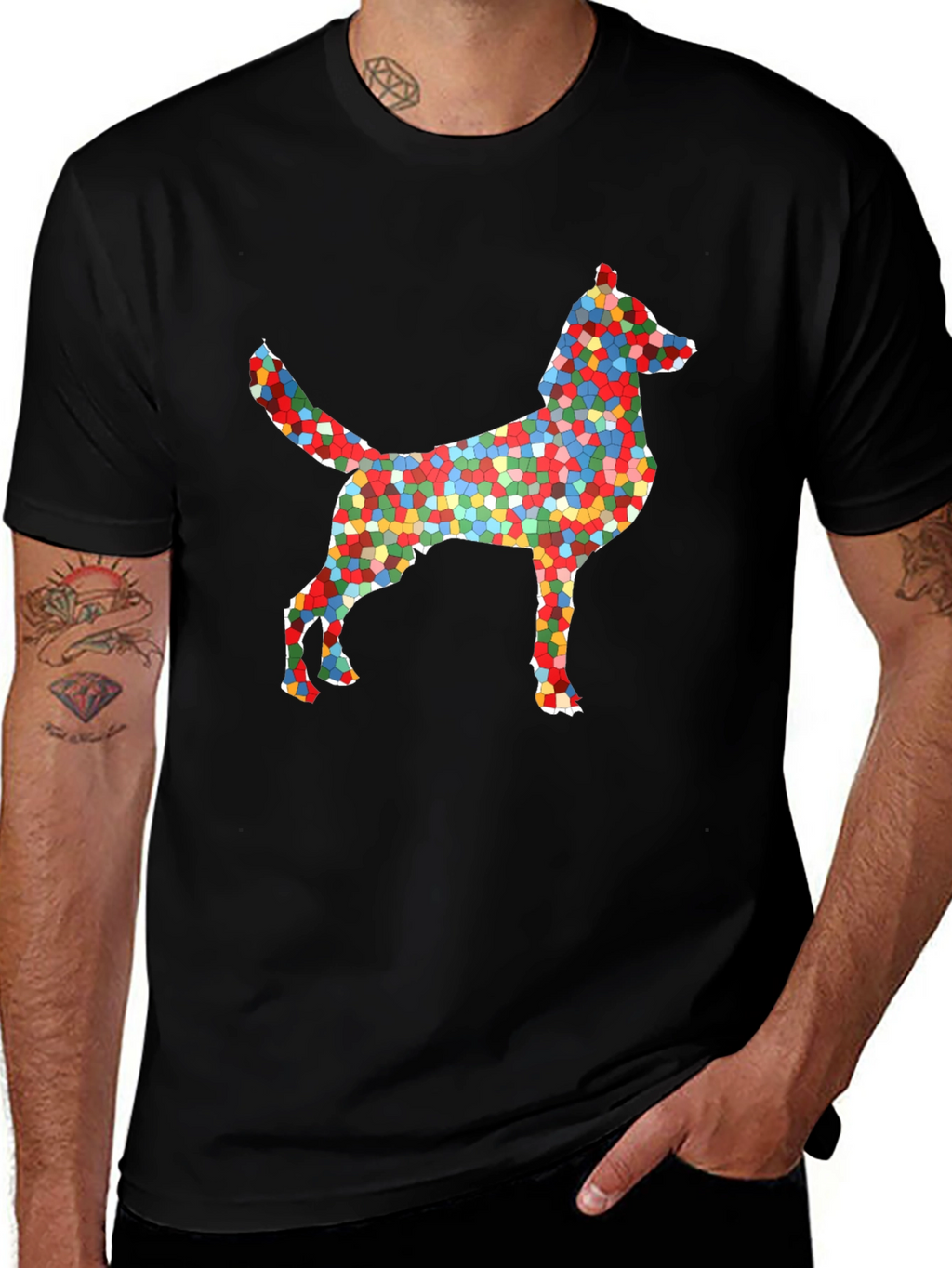 Abstract Mosaic Dog Graphic T-Shirt
