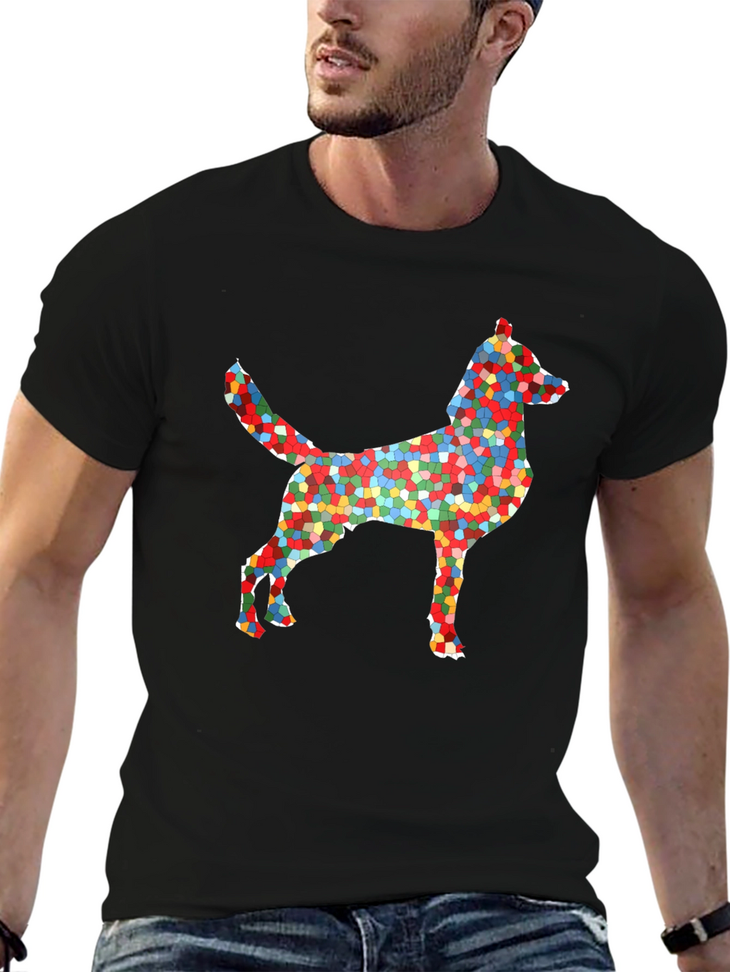 Abstract Mosaic Dog Graphic T-Shirt