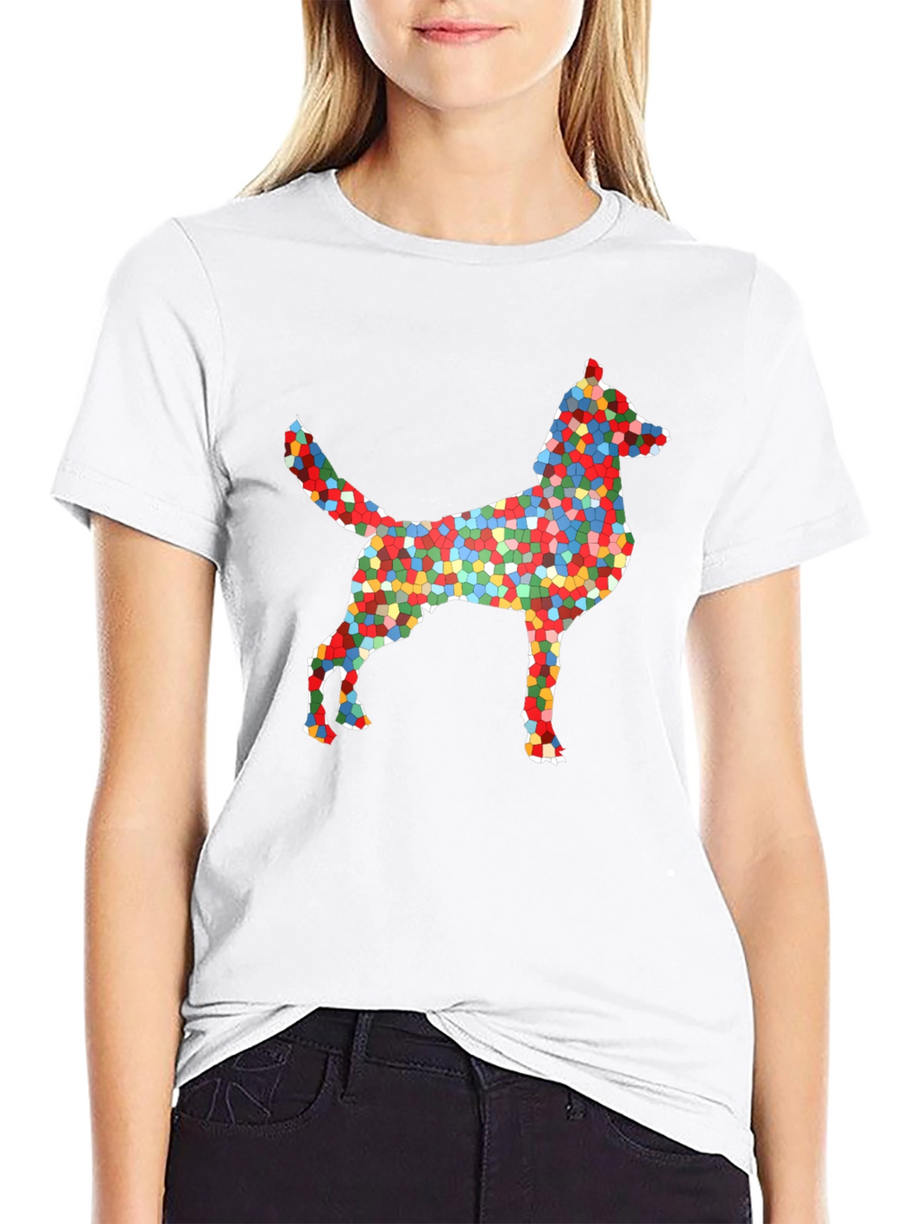 Abstract Mosaic Dog Graphic T-Shirt