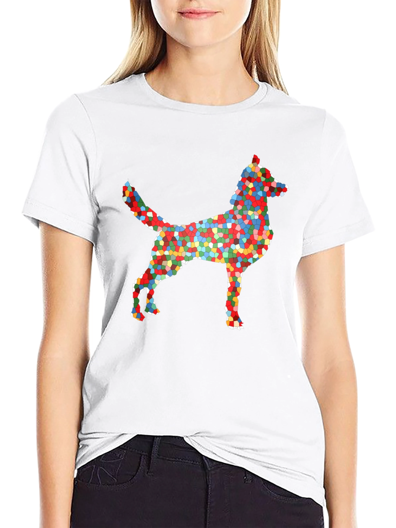 Abstract Mosaic Dog Graphic T-Shirt