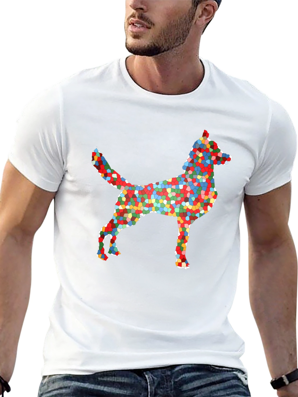 Abstract Mosaic Dog Graphic T-Shirt