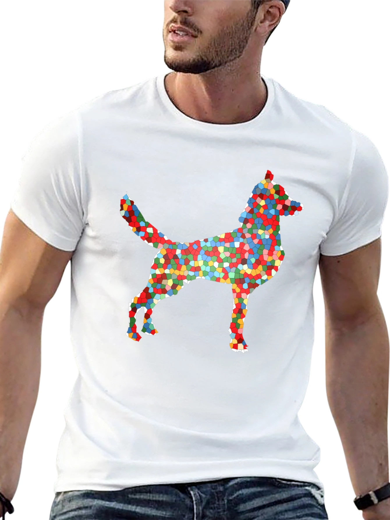 Abstract Mosaic Dog Graphic T-Shirt