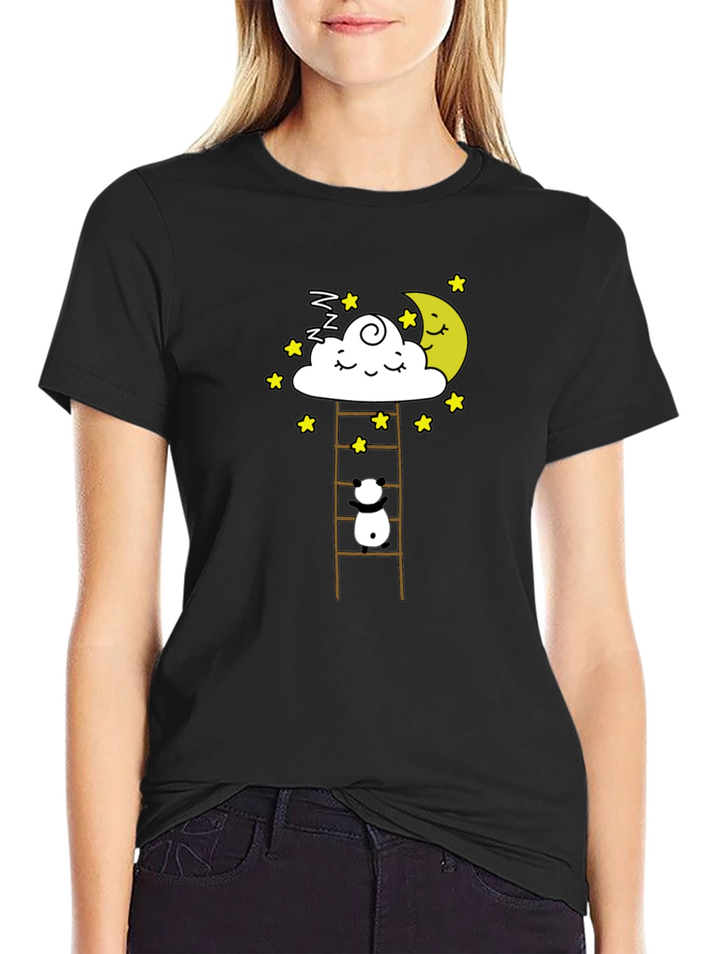 Dreamy Panda on Moon Ladder Graphic Tee