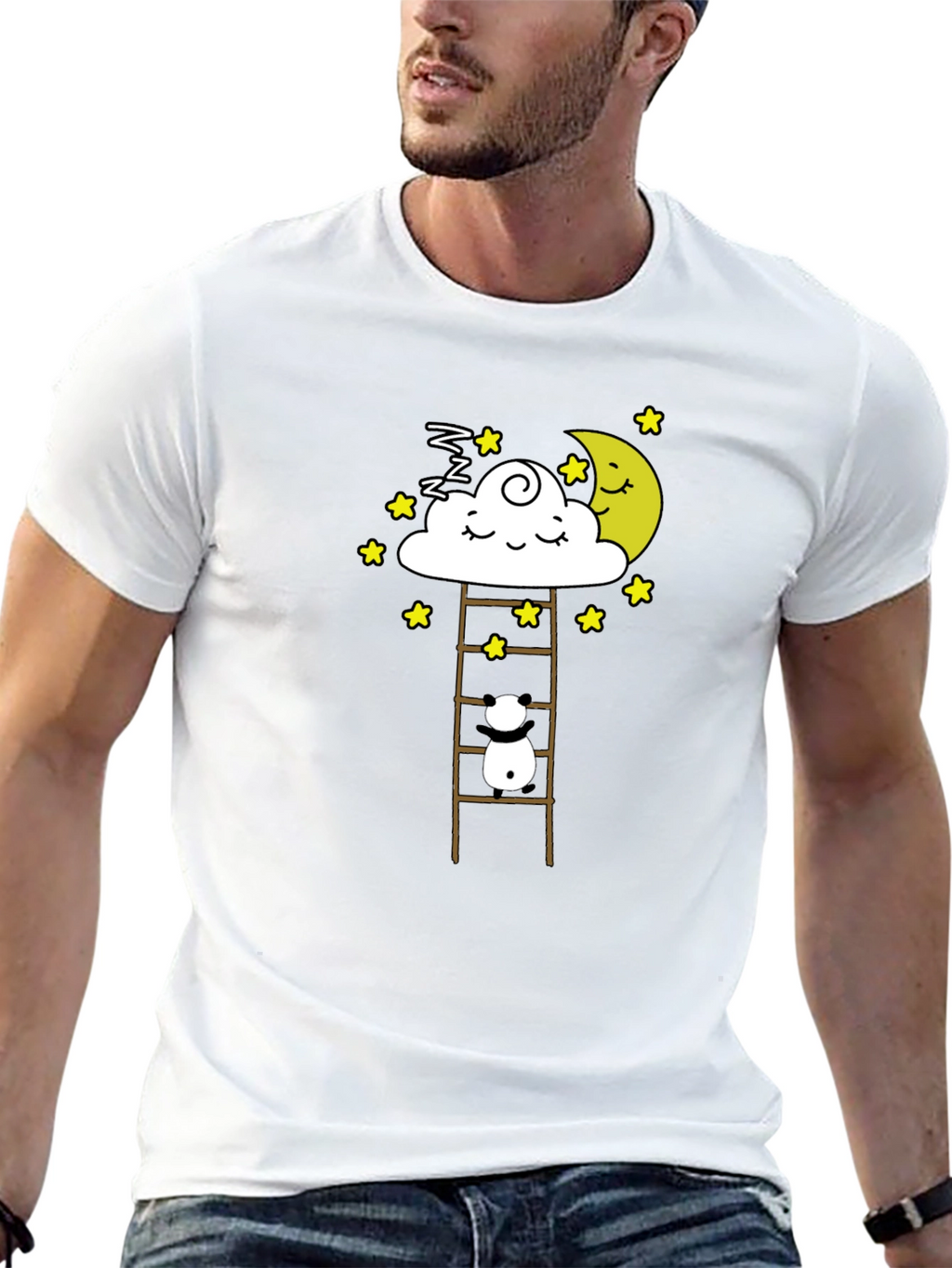 Dreamy Panda on Moon Ladder Graphic Tee