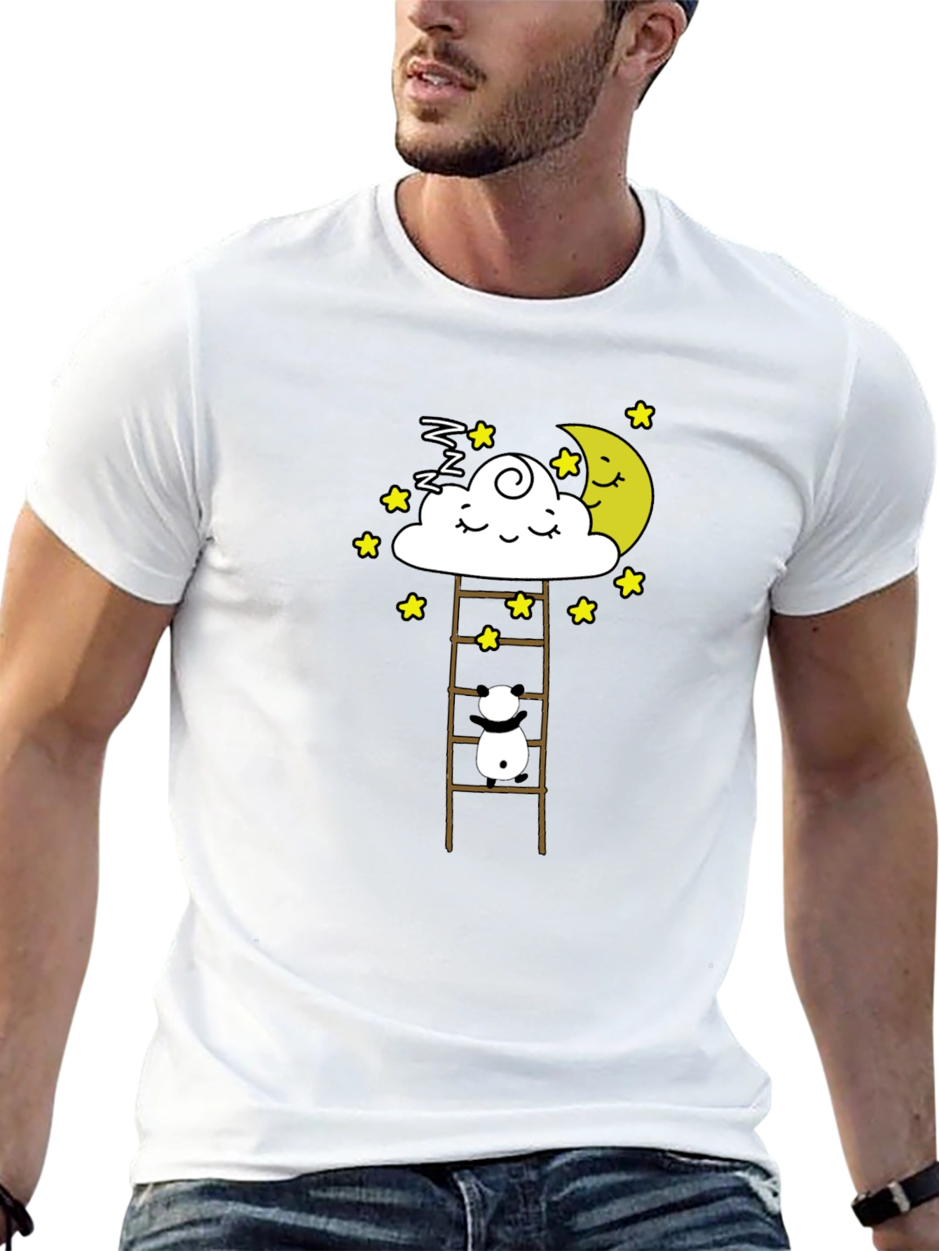 Dreamy Panda on Moon Ladder Graphic Tee