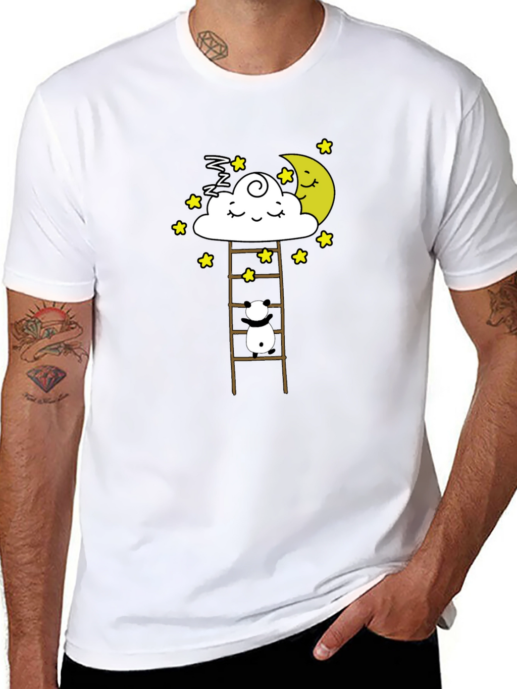 Dreamy Panda on Moon Ladder Graphic Tee