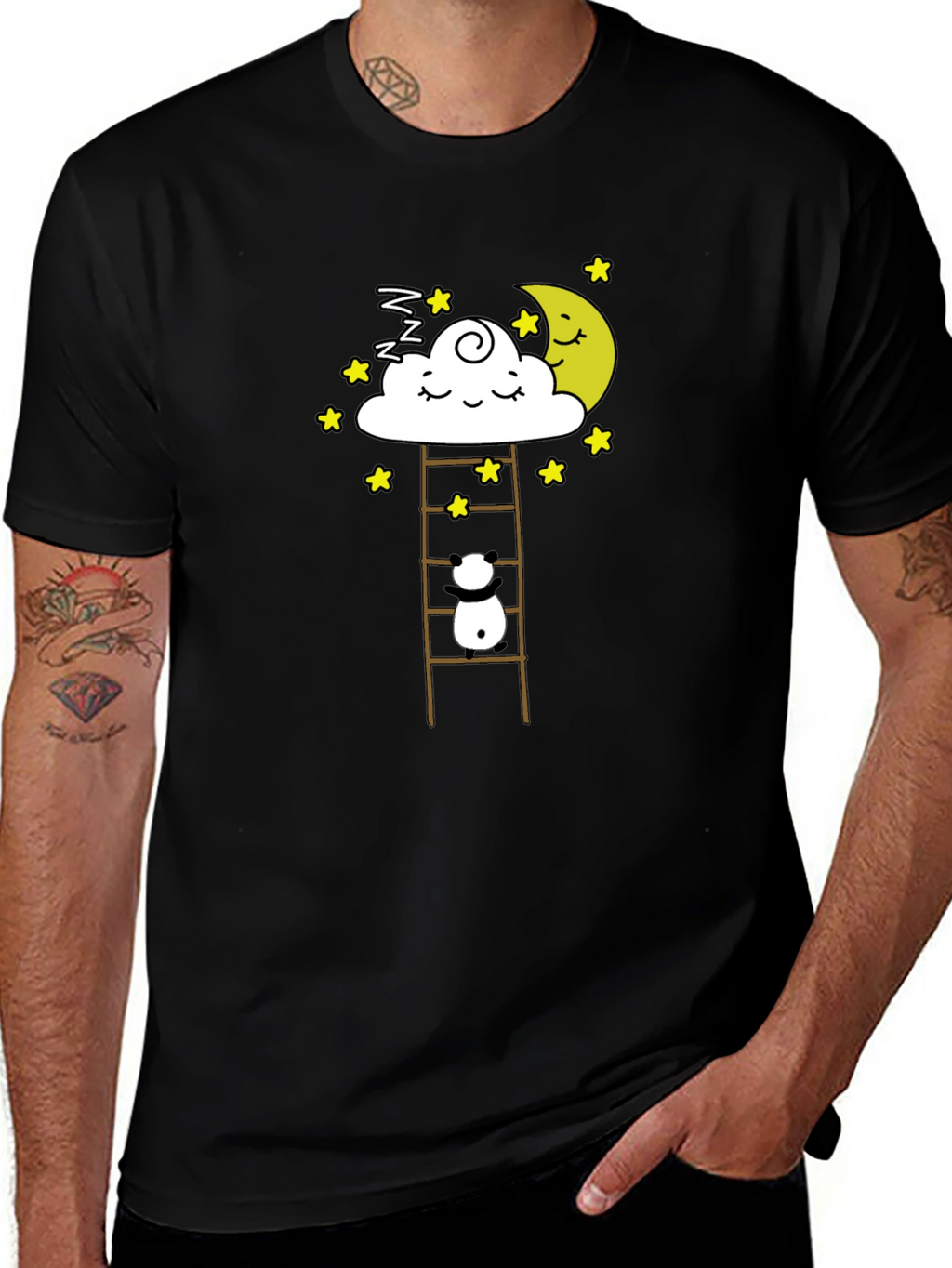 Dreamy Panda on Moon Ladder Graphic Tee