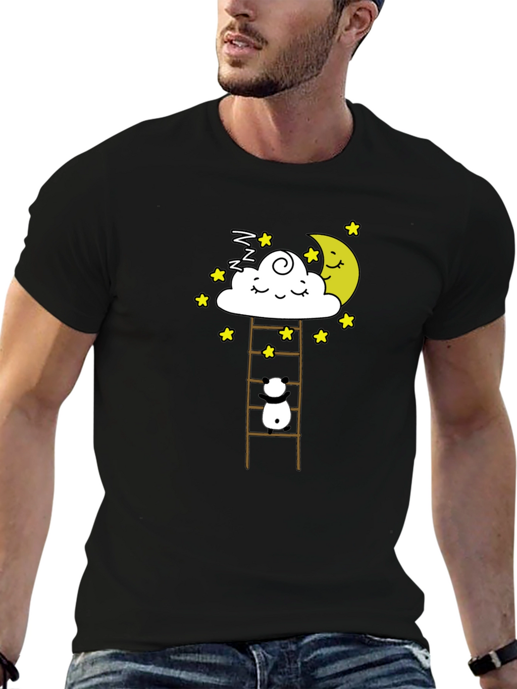 Dreamy Panda on Moon Ladder Graphic Tee