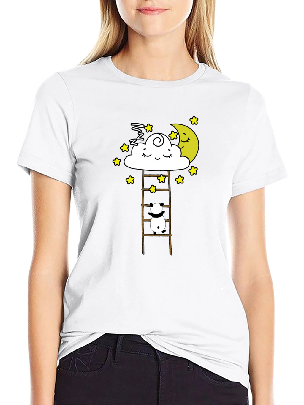 Dreamy Panda on Moon Ladder Graphic Tee