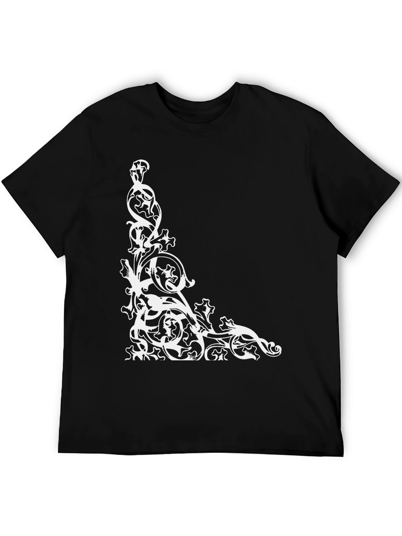 Elegant Black Tee with Ornate Corner Design