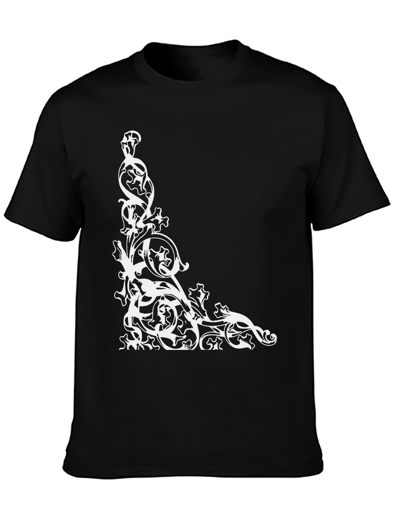 Elegant Black Tee with Ornate Corner Design