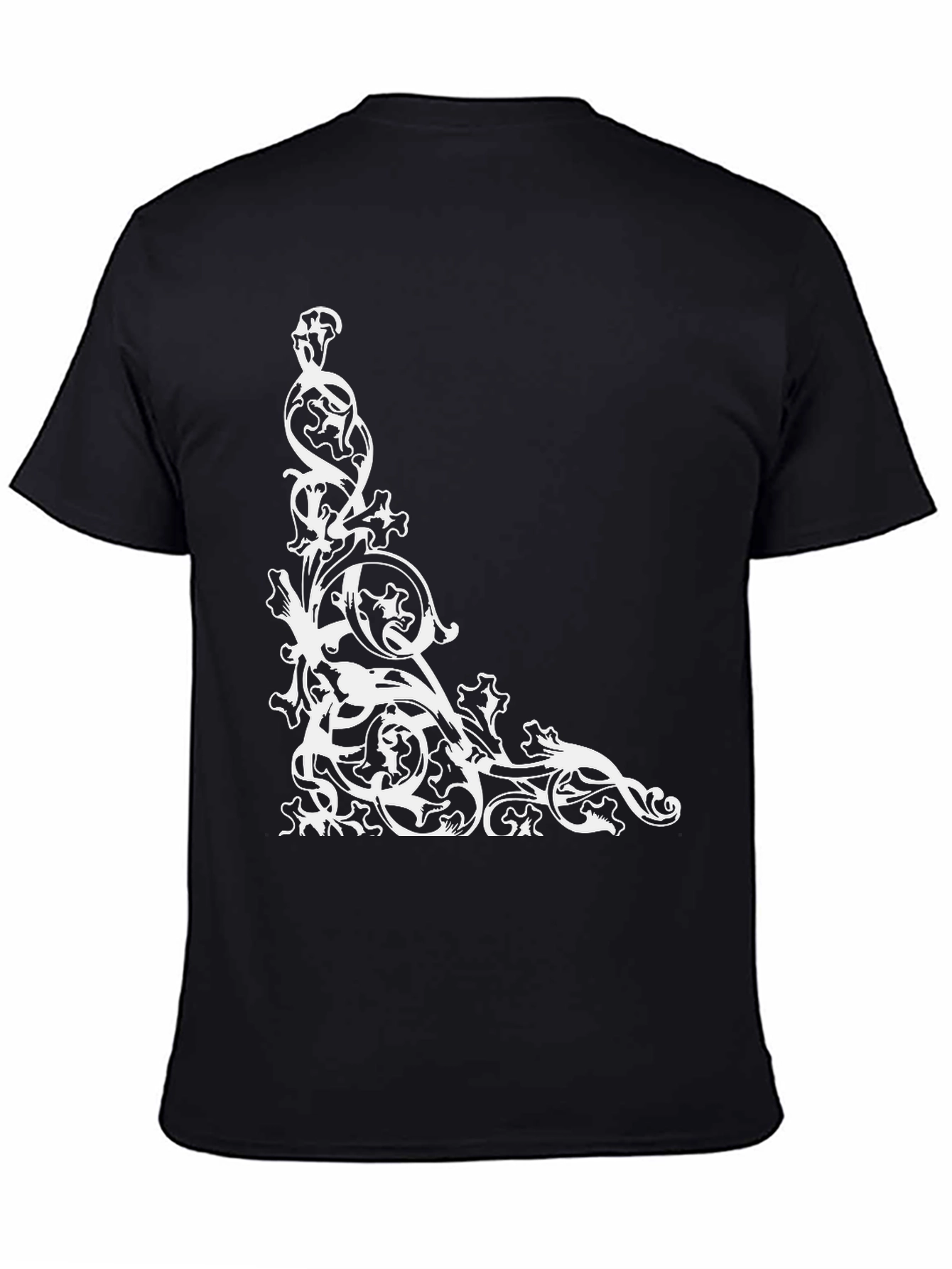 Elegant Black Tee with Ornate Corner Design