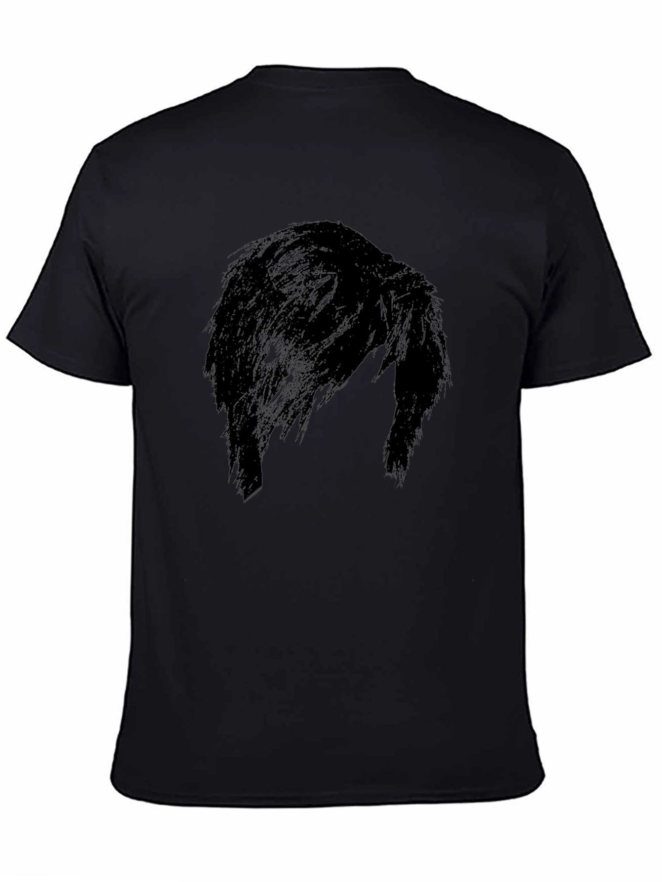 Mens Black Graphic Tee - Mysterious Hair Silhouette Design