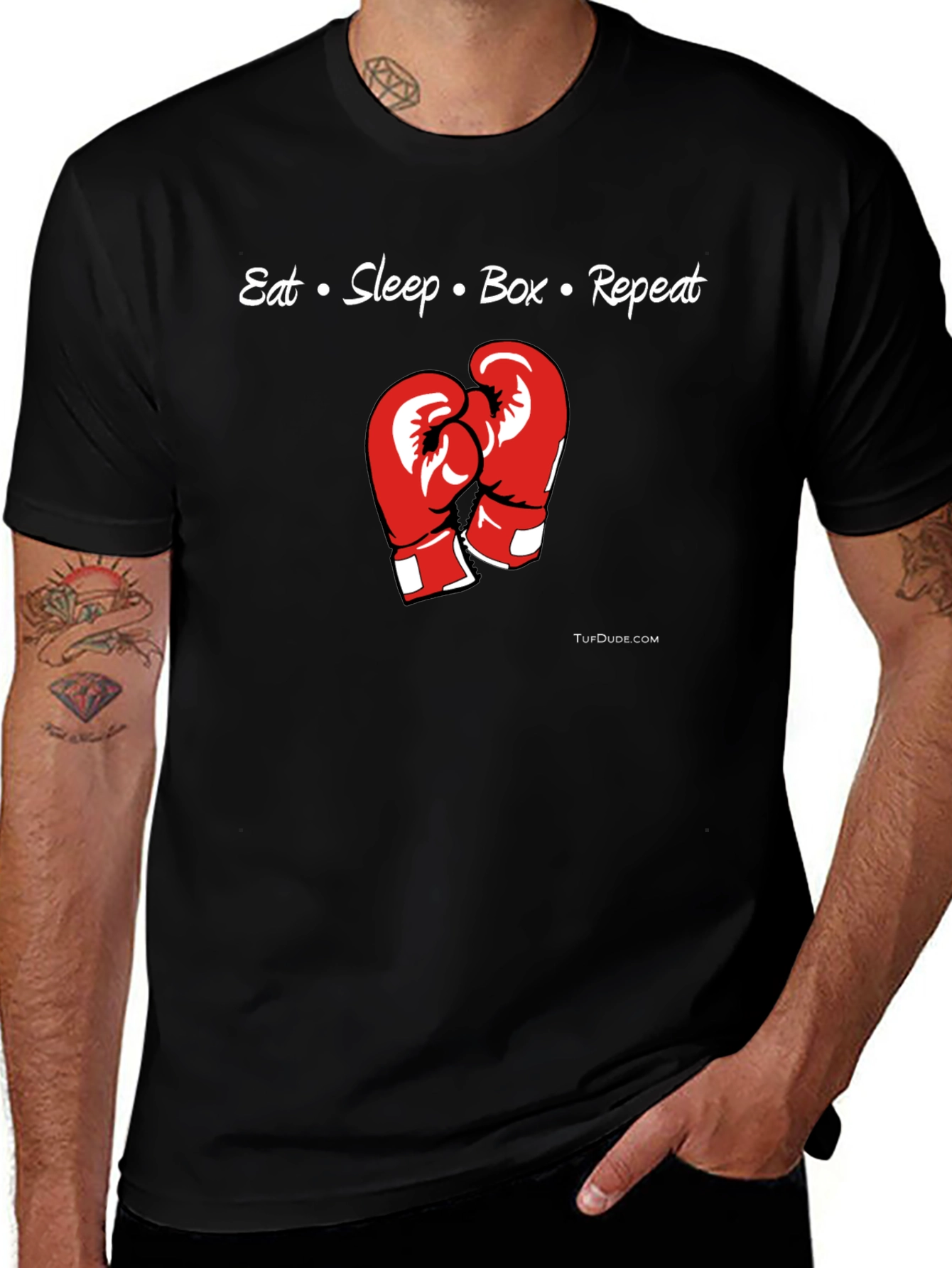 Eat Sleep Box Repeat T-Shirt | Boxing Gloves Graphic Tee