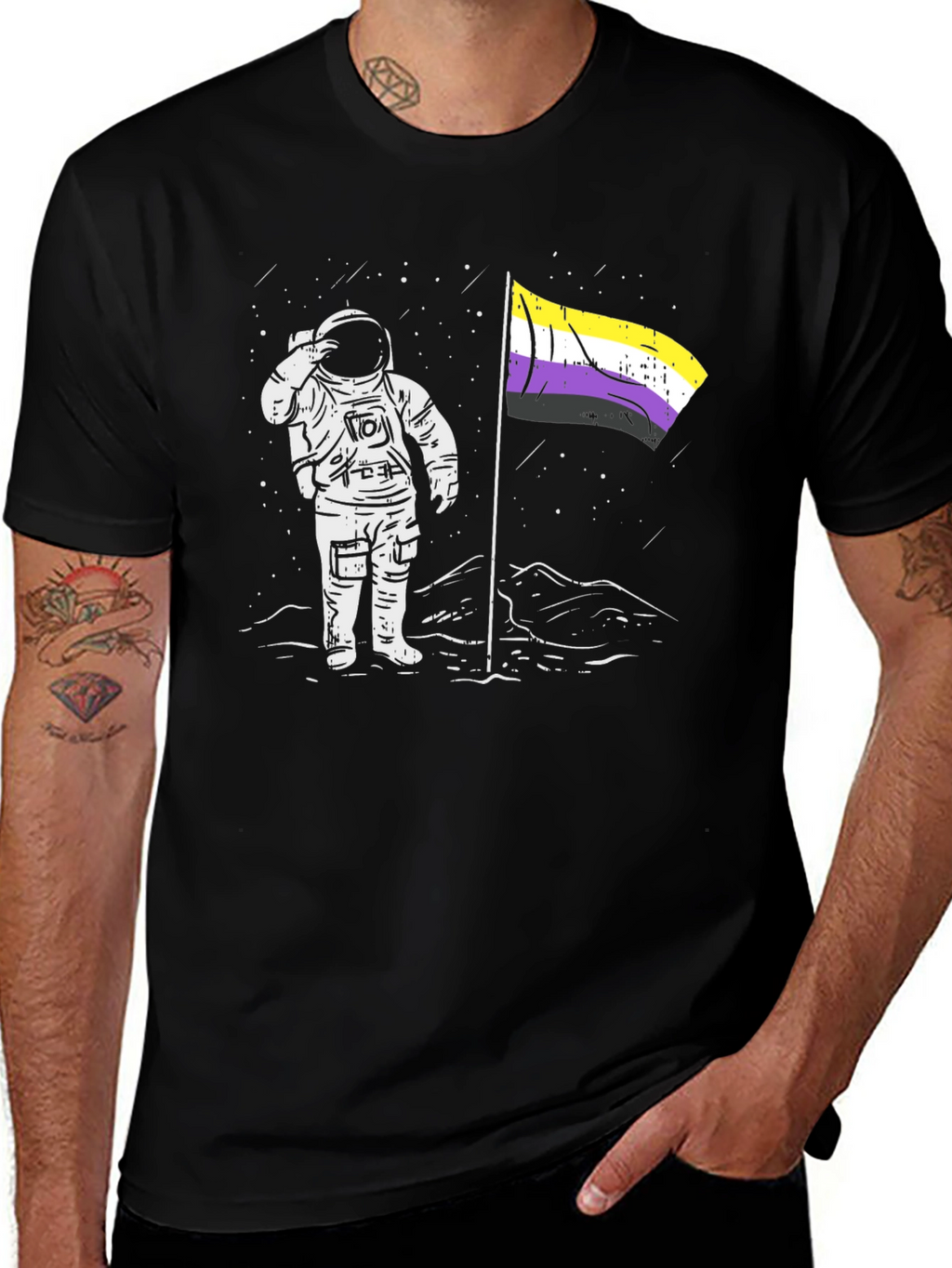 Astronaut Nonbinary Pride Flag T-Shirt