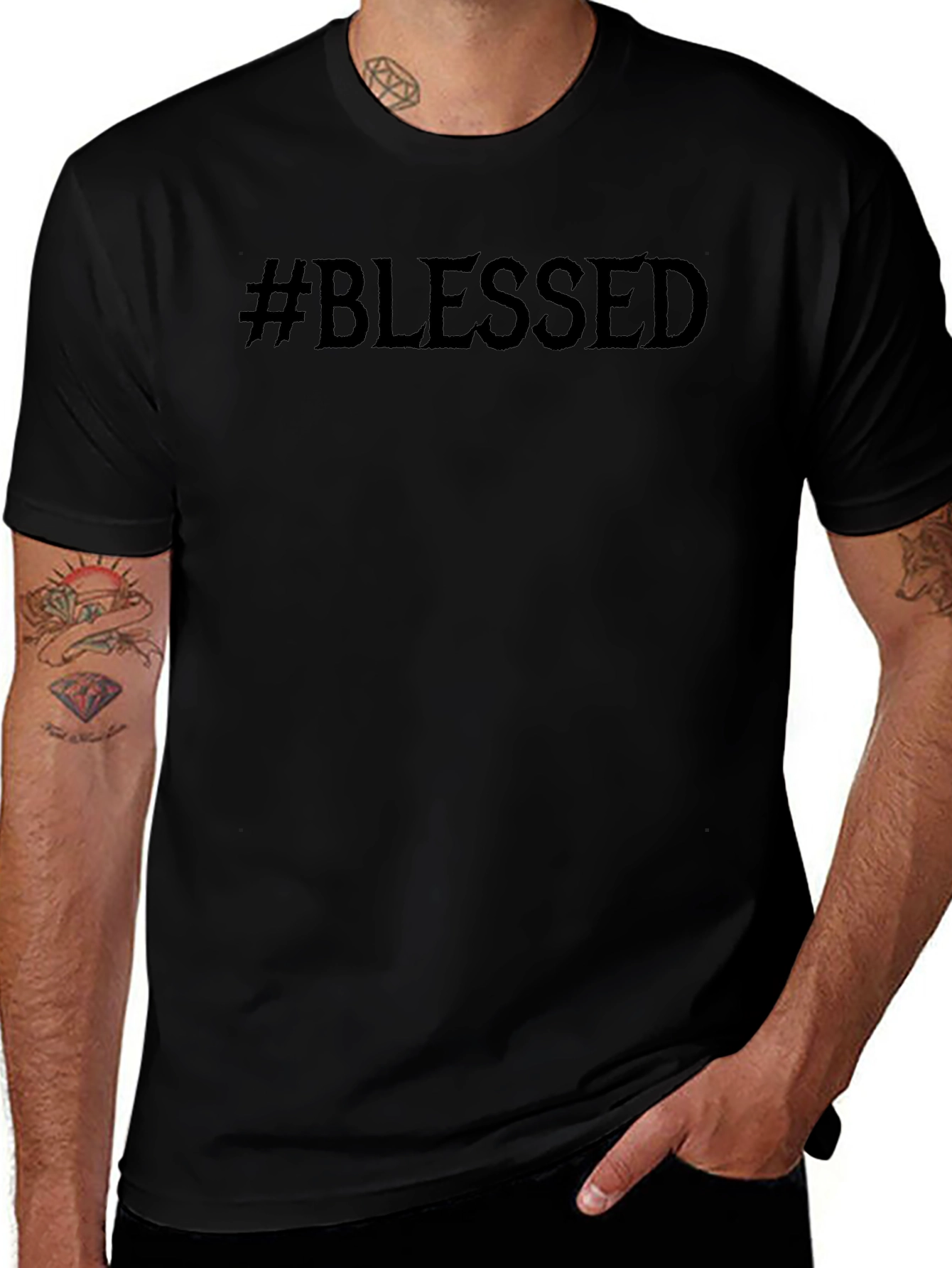 #Blessed Graphic Print Black T-Shirt