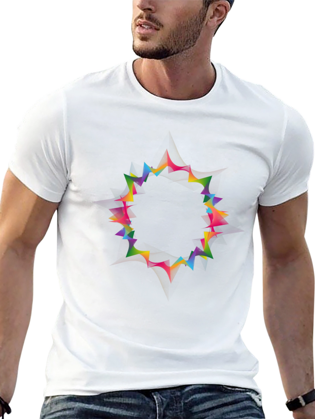 Vibrant Geometric Circle Black T-Shirt