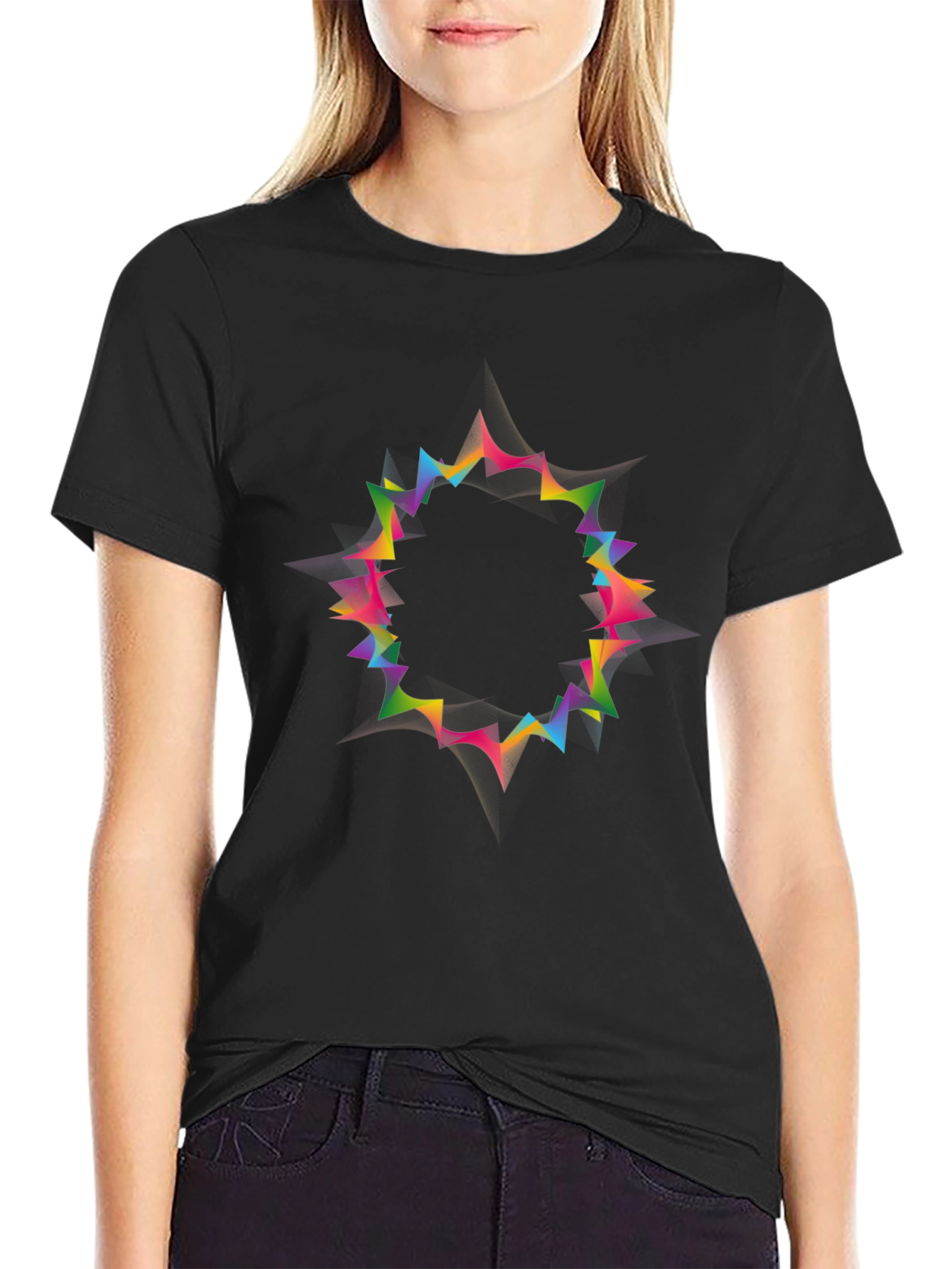 Vibrant Geometric Circle Black T-Shirt