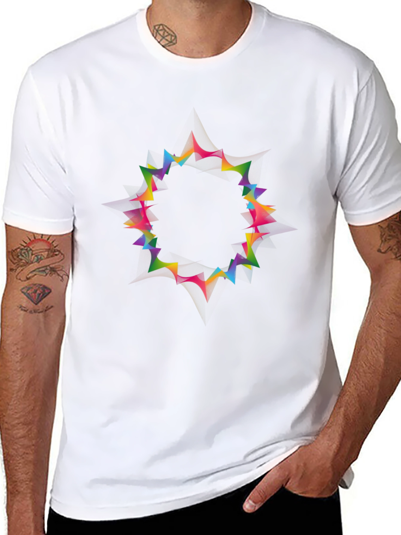 Vibrant Geometric Circle Black T-Shirt